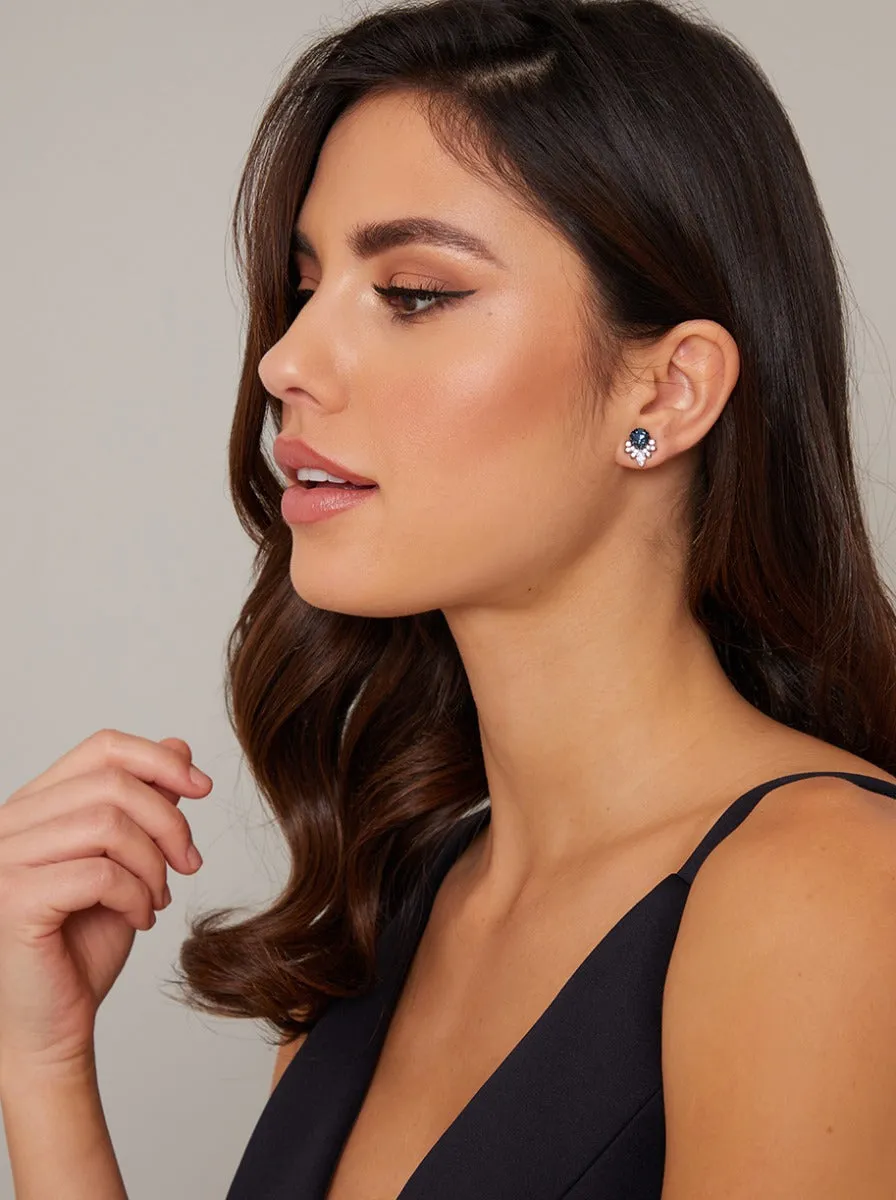 Jewelled Stud Design Earrings in Silver Finish sold by Chi Chi London product image thumbnail 2