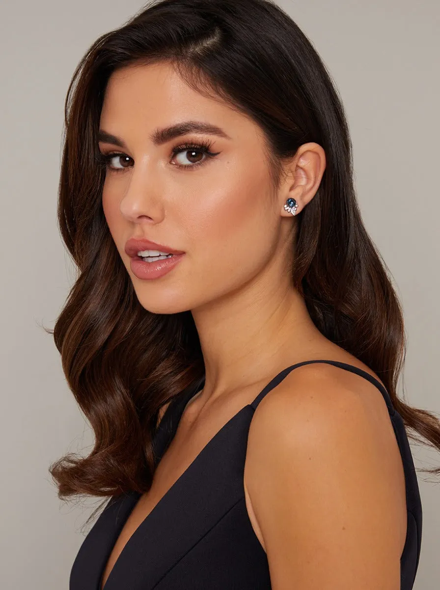 Jewelled Stud Design Earrings in Silver Finish sold by Chi Chi London product image thumbnail 3