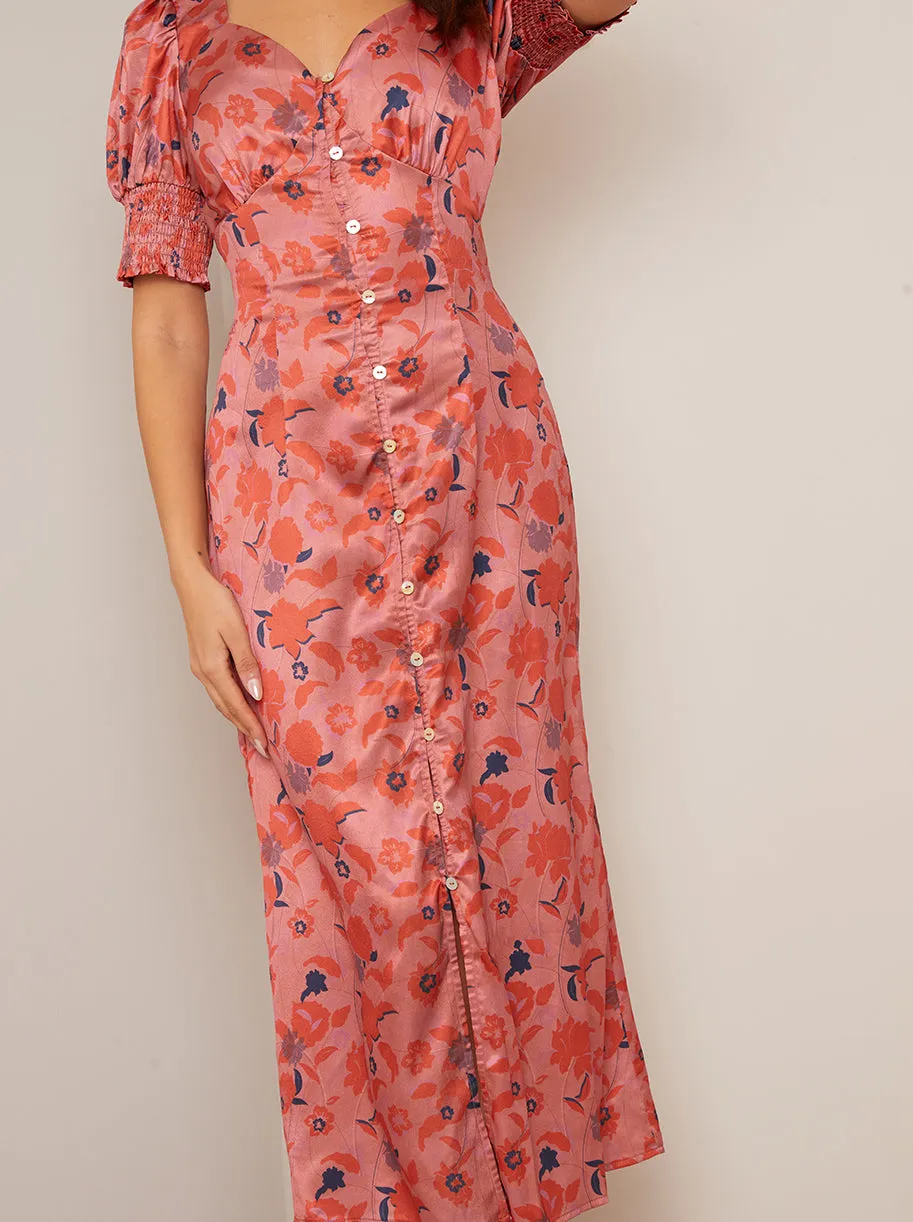Puff Sleeve Floral Maxi Dress in Orange sold by Chi Chi London product image thumbnail 3