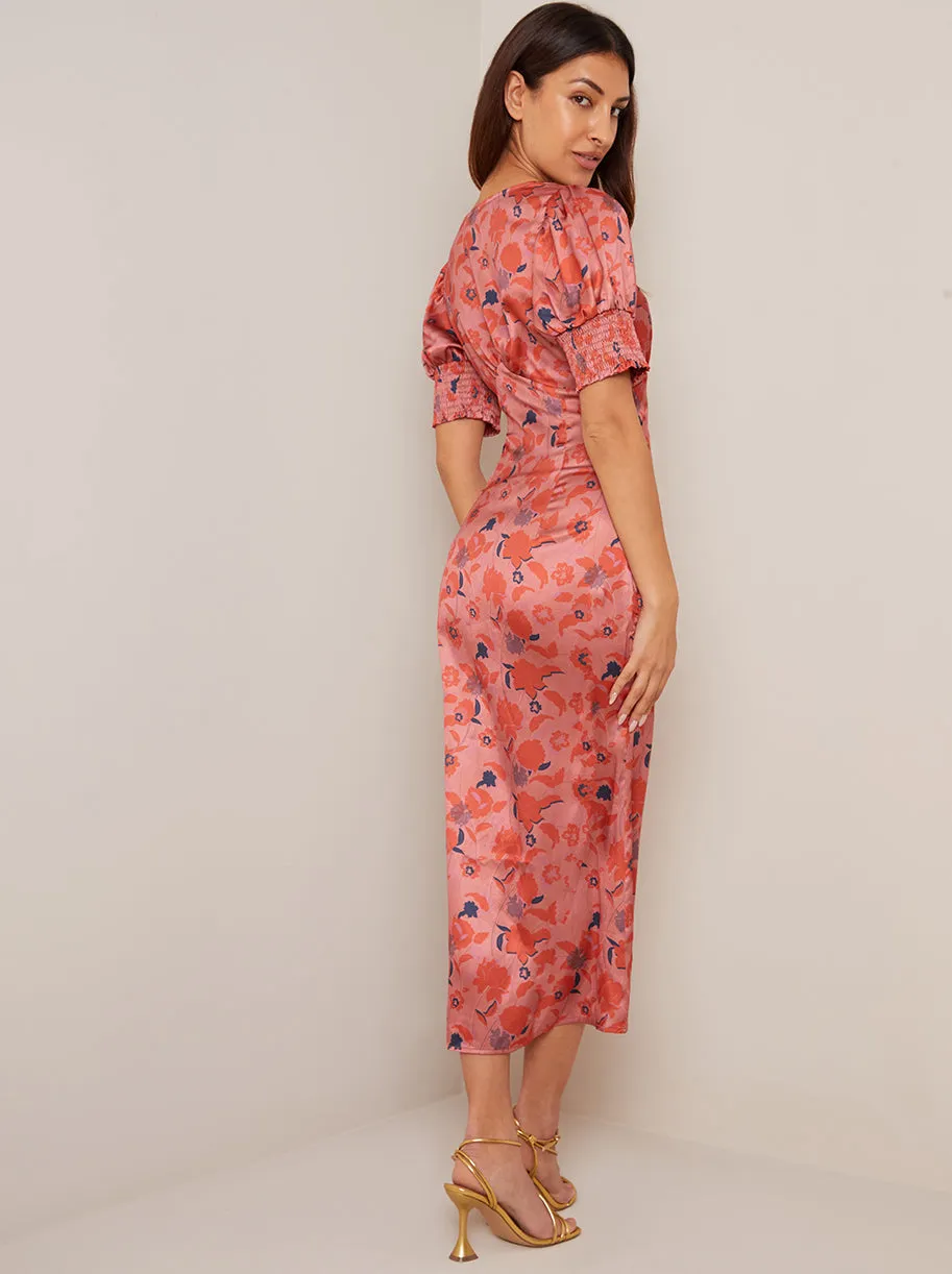 Puff Sleeve Floral Maxi Dress in Orange sold by Chi Chi London product image thumbnail 2