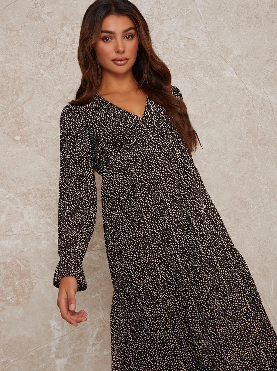 Long Sleeve V Neck Animal Print Midi Dress in Black sold by Chi Chi London product image thumbnail 2
