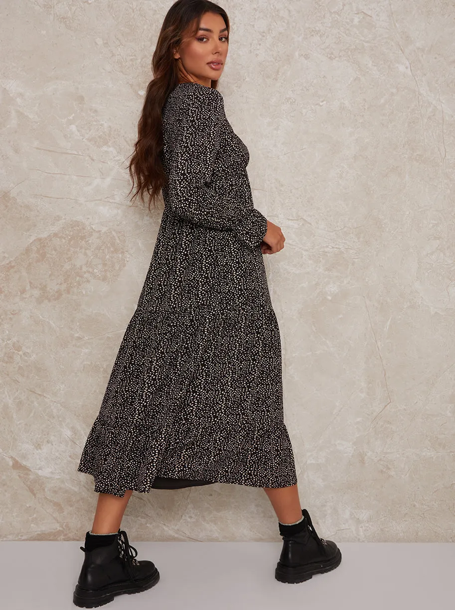 Long Sleeve V Neck Animal Print Midi Dress in Black sold by Chi Chi London product image thumbnail 3