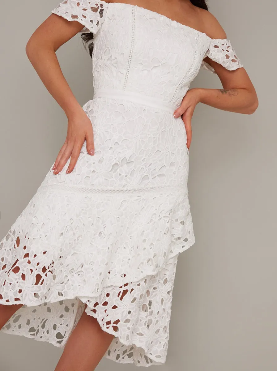Bardot Premium Lace Peplum Hem Midi Dress in White sold by Chi Chi London product image thumbnail 4
