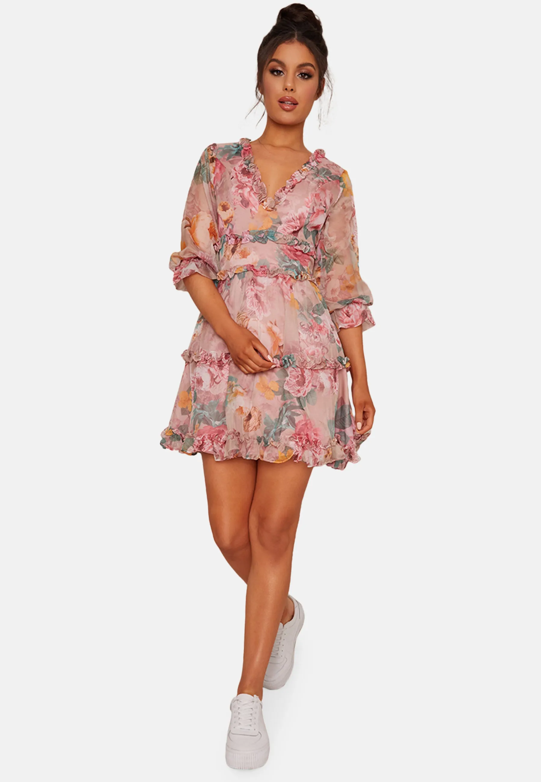 Floral Print Frill Mini Dress in Pink sold by Chi Chi London product image thumbnail 5