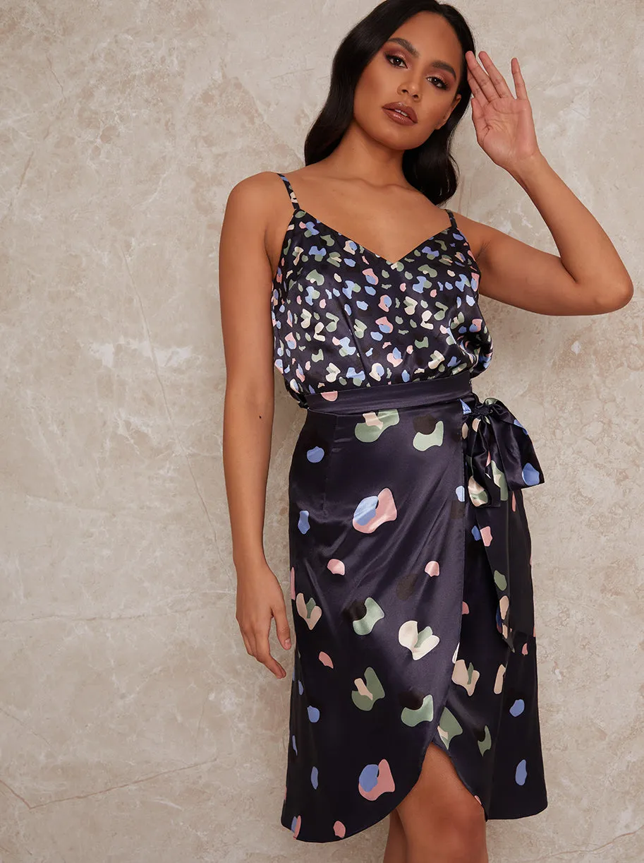 Geo Print V Neck Cami Top in Navy sold by Chi Chi London product image thumbnail 4