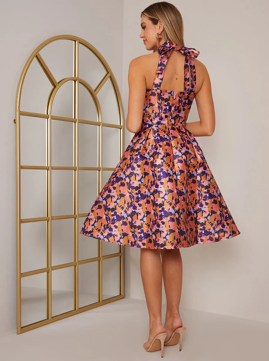 Halter Neck Abstract Print Midi Dress in Blue sold by Chi Chi London product image thumbnail 4