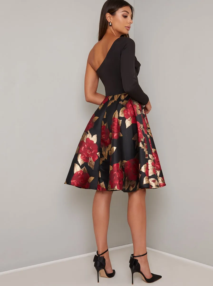 One Shoulder Jacquard Midi Dress in Black sold by Chi Chi London product image thumbnail 4