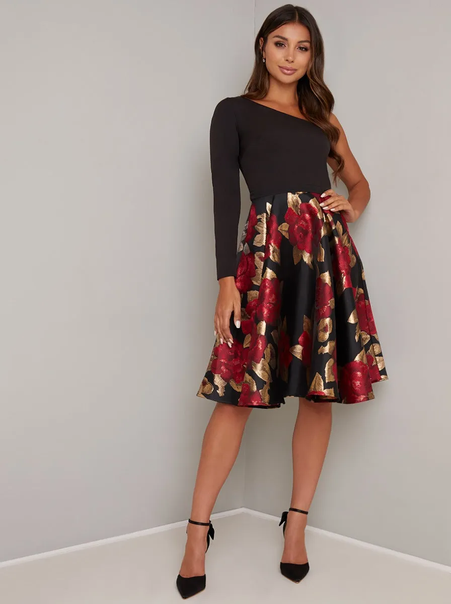 One Shoulder Jacquard Midi Dress in Black sold by Chi Chi London product image thumbnail 2