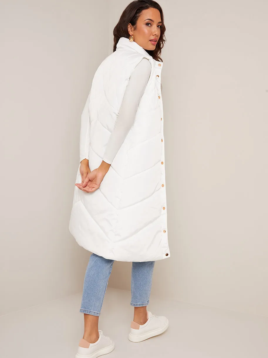 Diamond Quilt Detail Longline Padded Gilet in White sold by Chi Chi London product image thumbnail 3