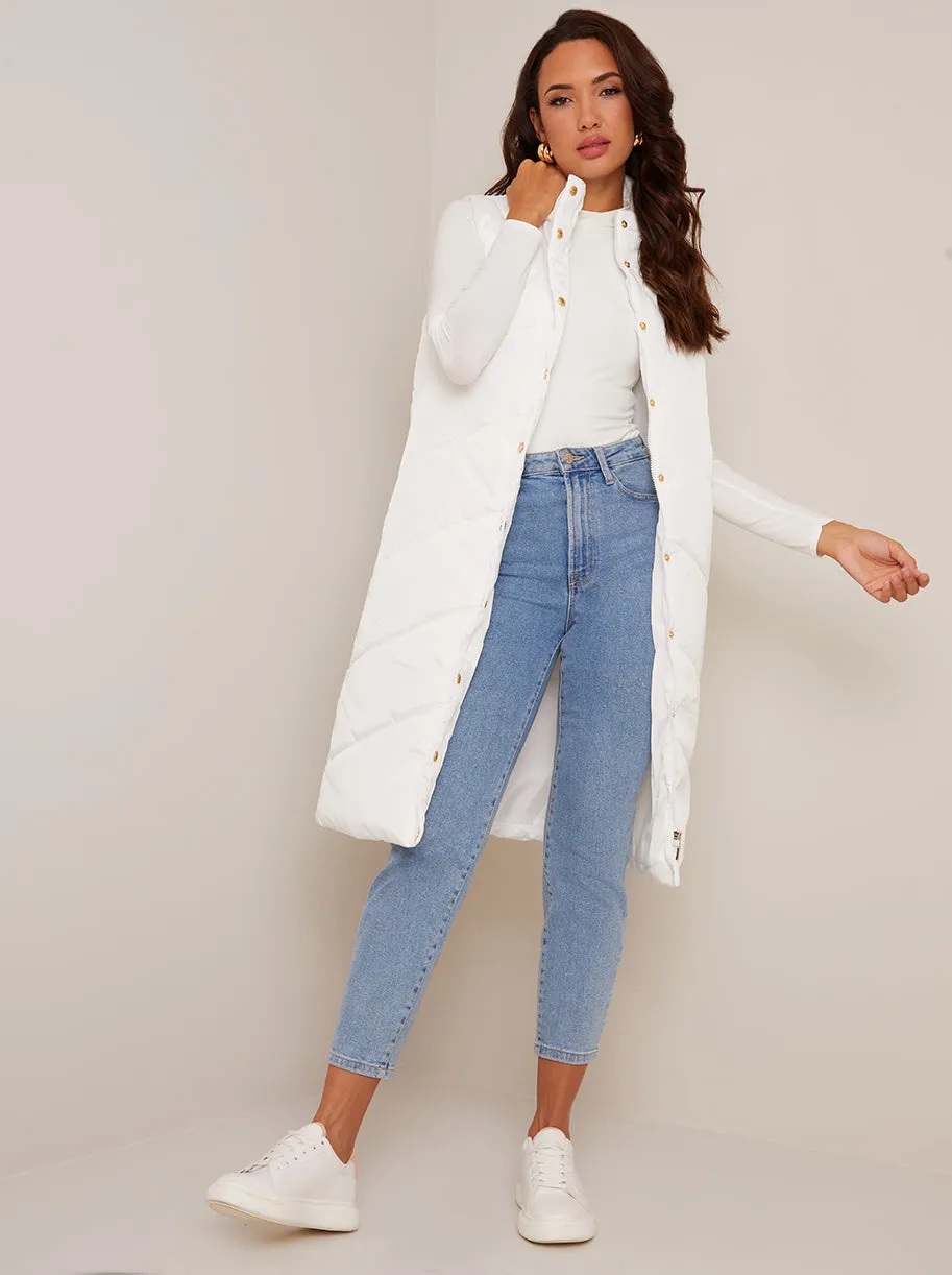 Diamond Quilt Detail Longline Padded Gilet in White sold by Chi Chi London product image thumbnail 2