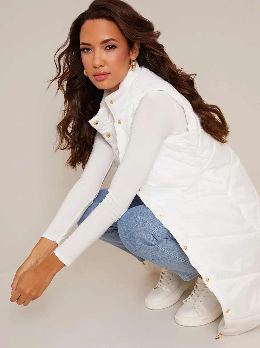 Diamond Quilt Detail Longline Padded Gilet in White sold by Chi Chi London product image thumbnail 4