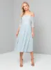 Lace Bardot Midi Dress in Blue sold by Chi Chi London