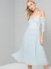 Lace Bardot Midi Dress in Blue sold by Chi Chi London
