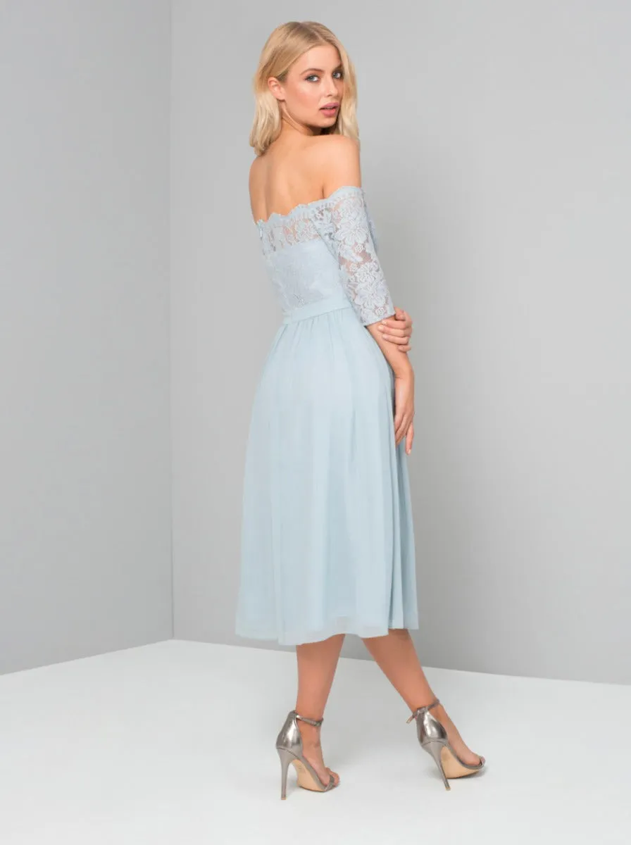 Lace Bardot Midi Dress in Blue sold by Chi Chi London product image thumbnail 2