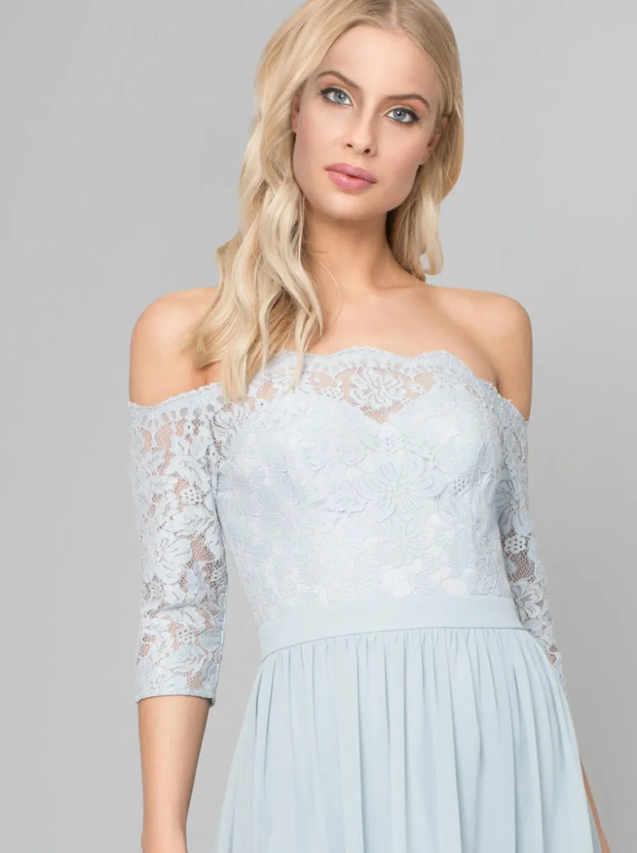 Lace Bardot Midi Dress in Blue sold by Chi Chi London product image thumbnail 3