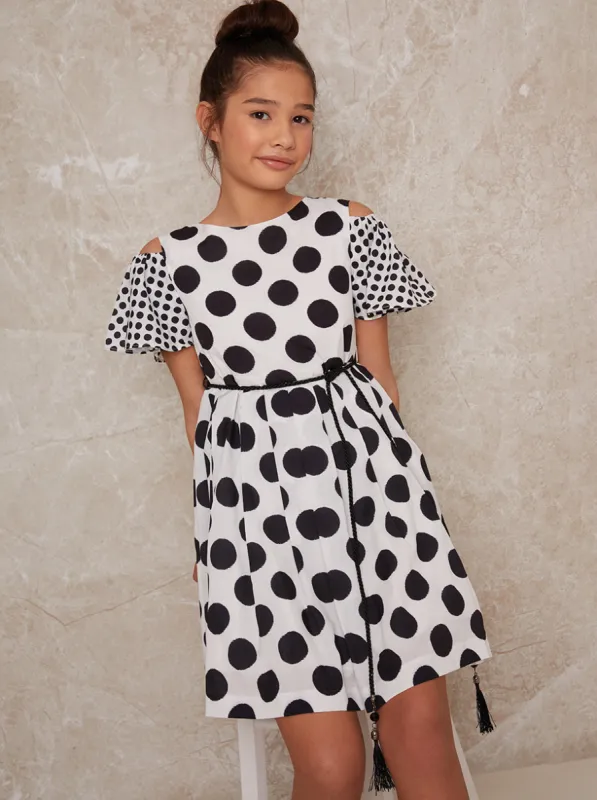 Girls Polka Dot Midi Dress in Monochrome sold by Chi Chi London