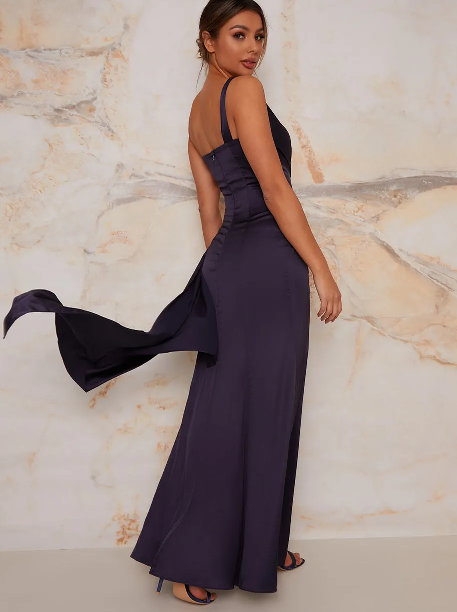 One Shoulder Satin Finish Maxi Dress in Navy sold by Chi Chi London product image thumbnail 2