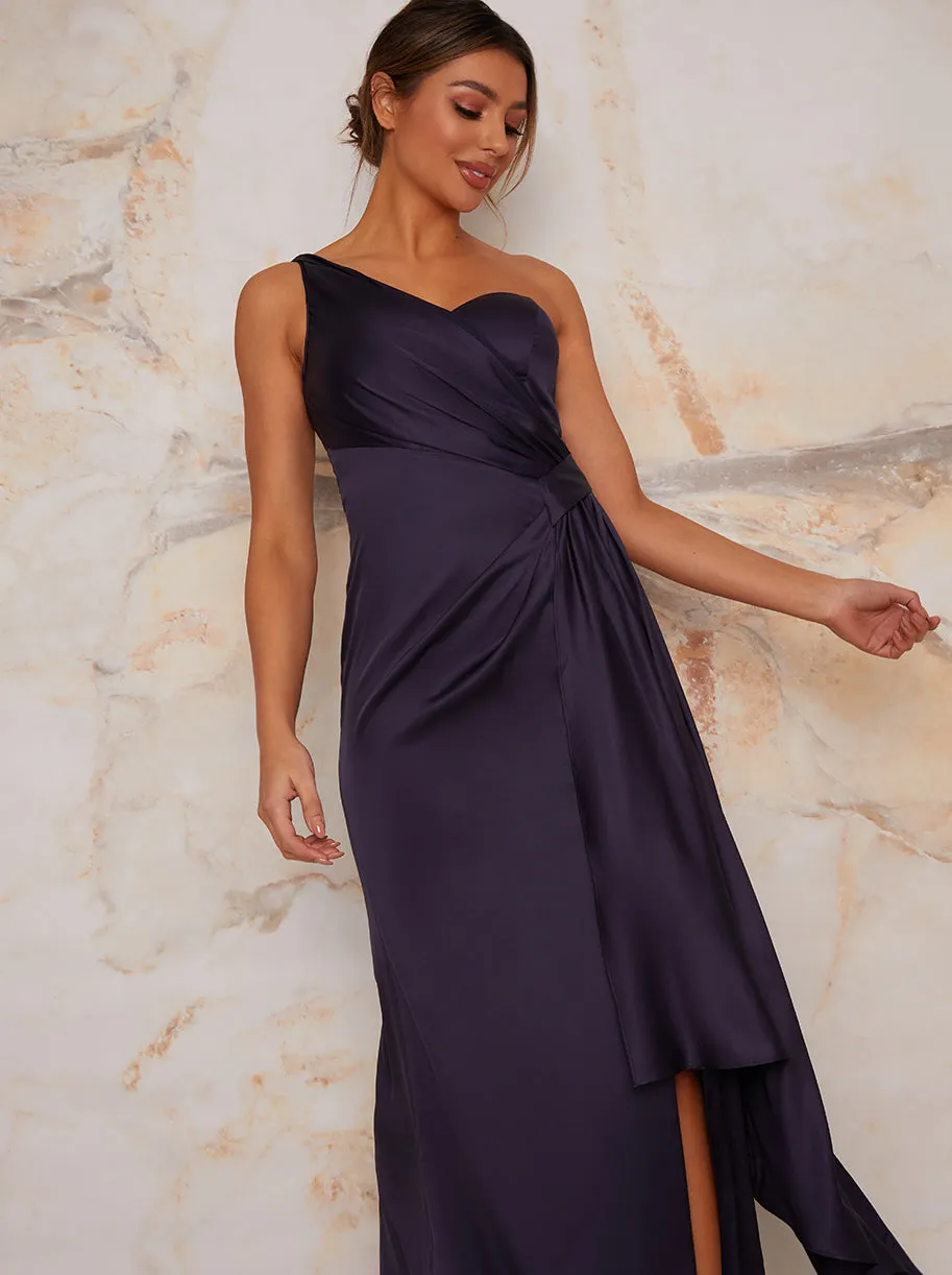 One Shoulder Satin Finish Maxi Dress in Navy sold by Chi Chi London product image thumbnail 4