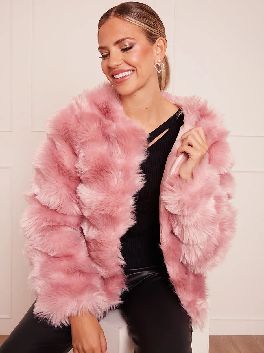 Textured Faux Fur Coat in Pink sold by Chi Chi London product image thumbnail 4