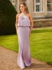 Halter Neck Satin Maxi Dress in Lilac sold by Chi Chi London