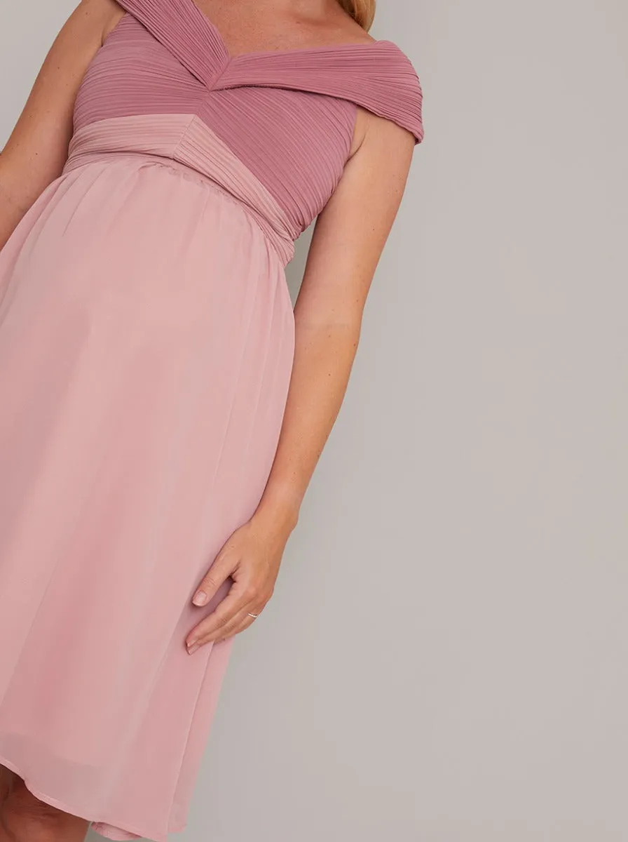 Bardot Chiffon Skirt Midi Maternity Dress in Pink sold by Chi Chi London product image thumbnail 3
