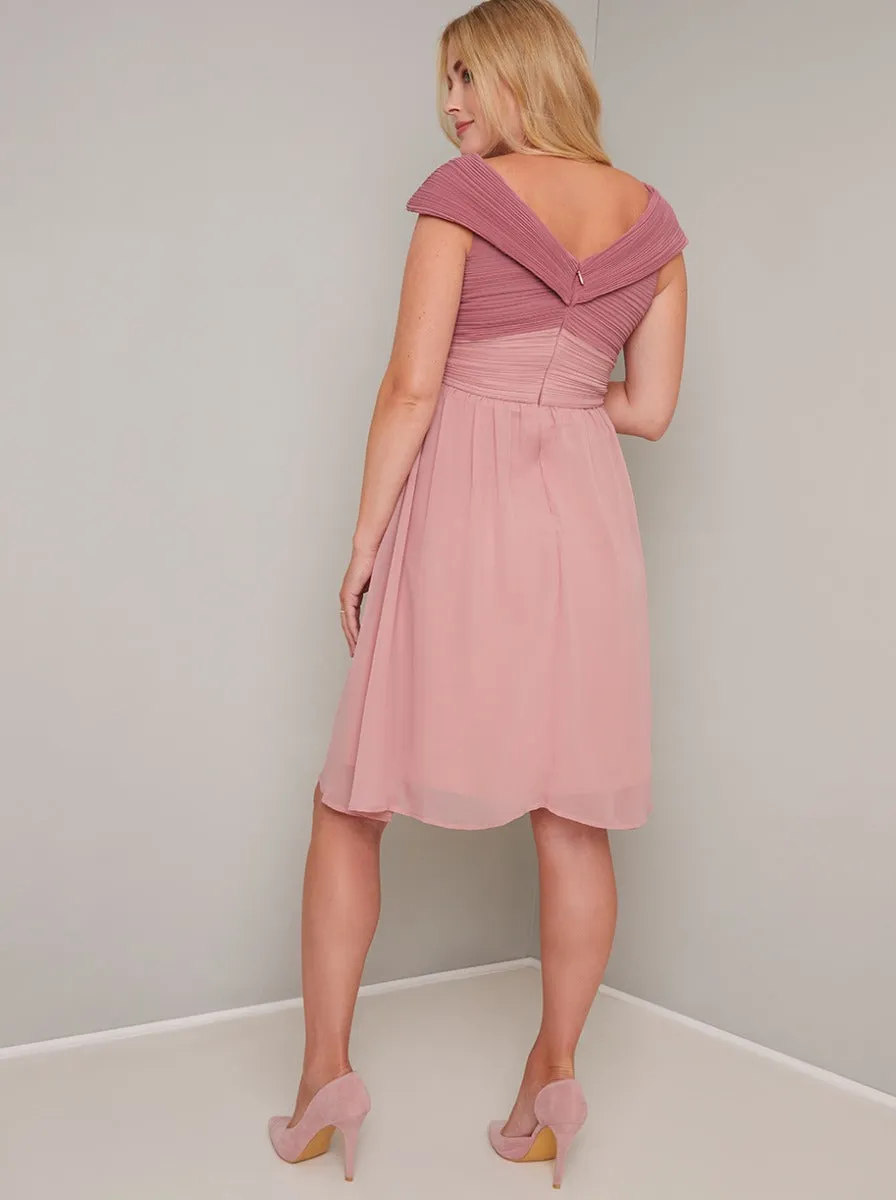 Bardot Chiffon Skirt Midi Maternity Dress in Pink sold by Chi Chi London product image thumbnail 4