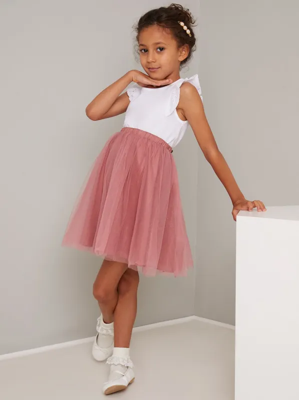Girls Tulle Midi Skirt in Pink sold by Chi Chi London