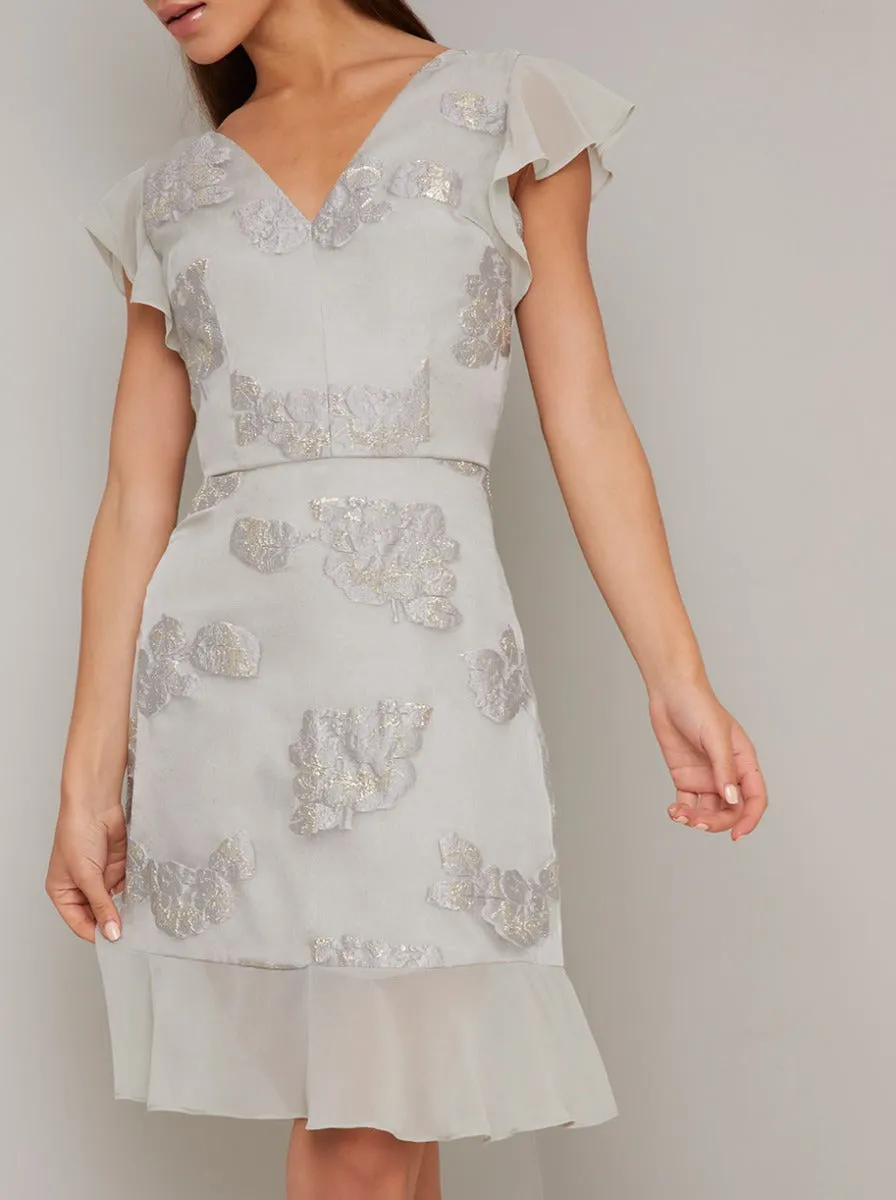 Jacquard Frill Detail Dress In Silver sold by Chi Chi London product image thumbnail 2