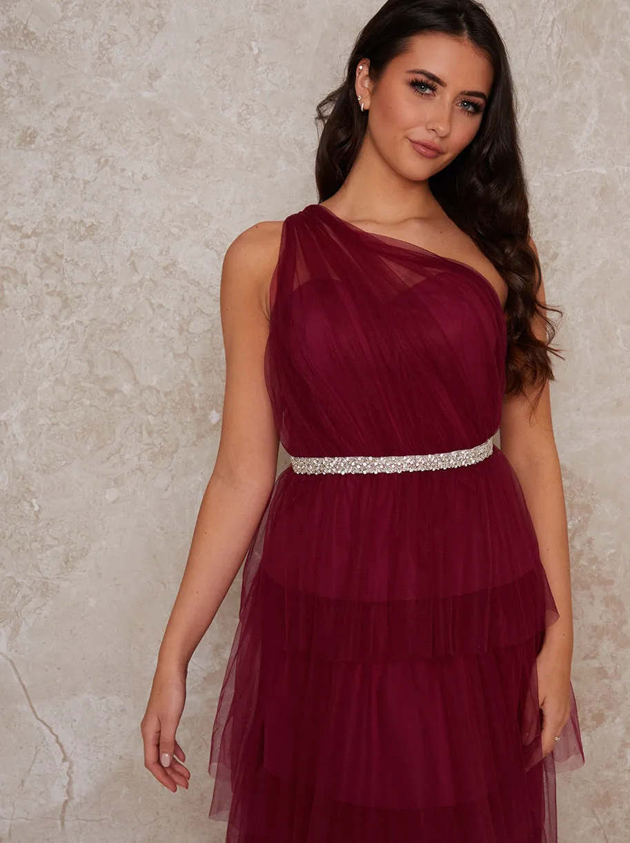 Diamante Belt with Ribbon Fastening in Berry sold by Chi Chi London