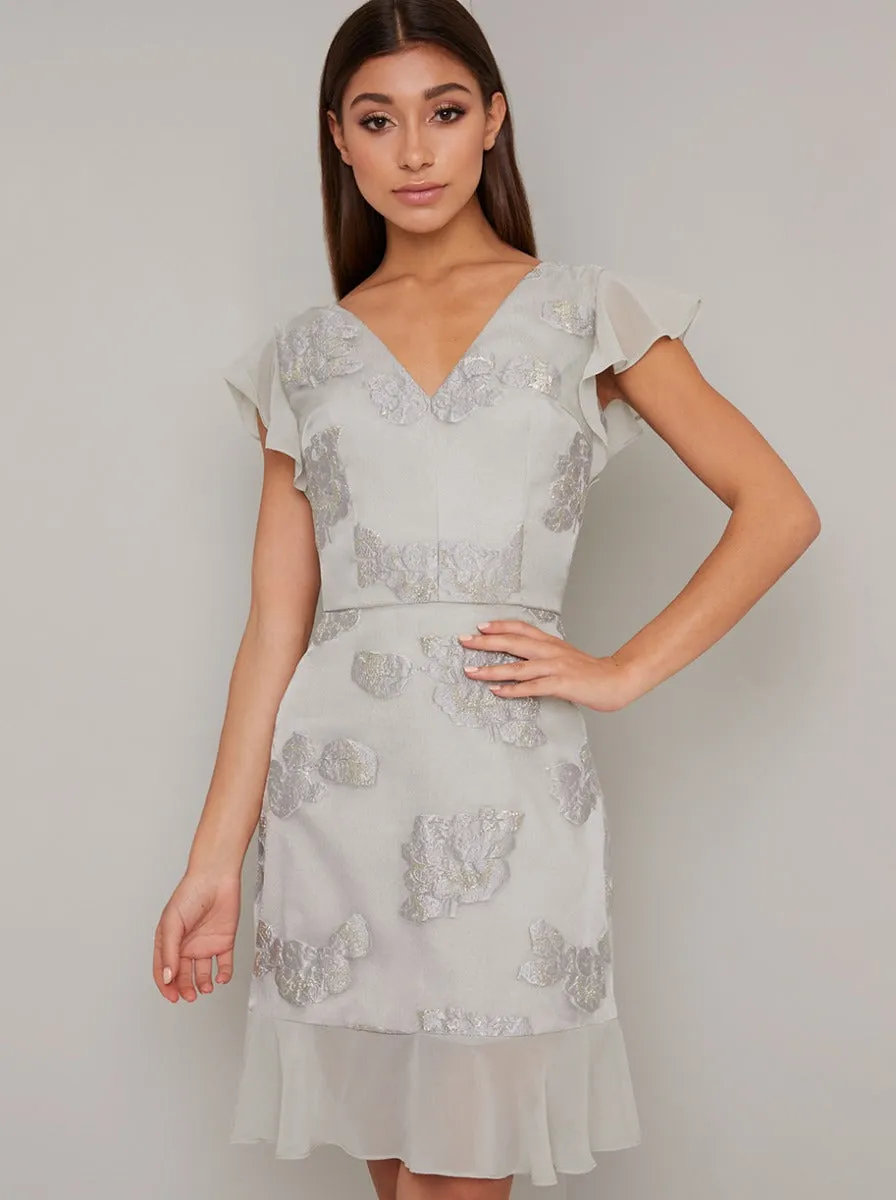 Jacquard Frill Detail Dress In Silver sold by Chi Chi London product image thumbnail 3