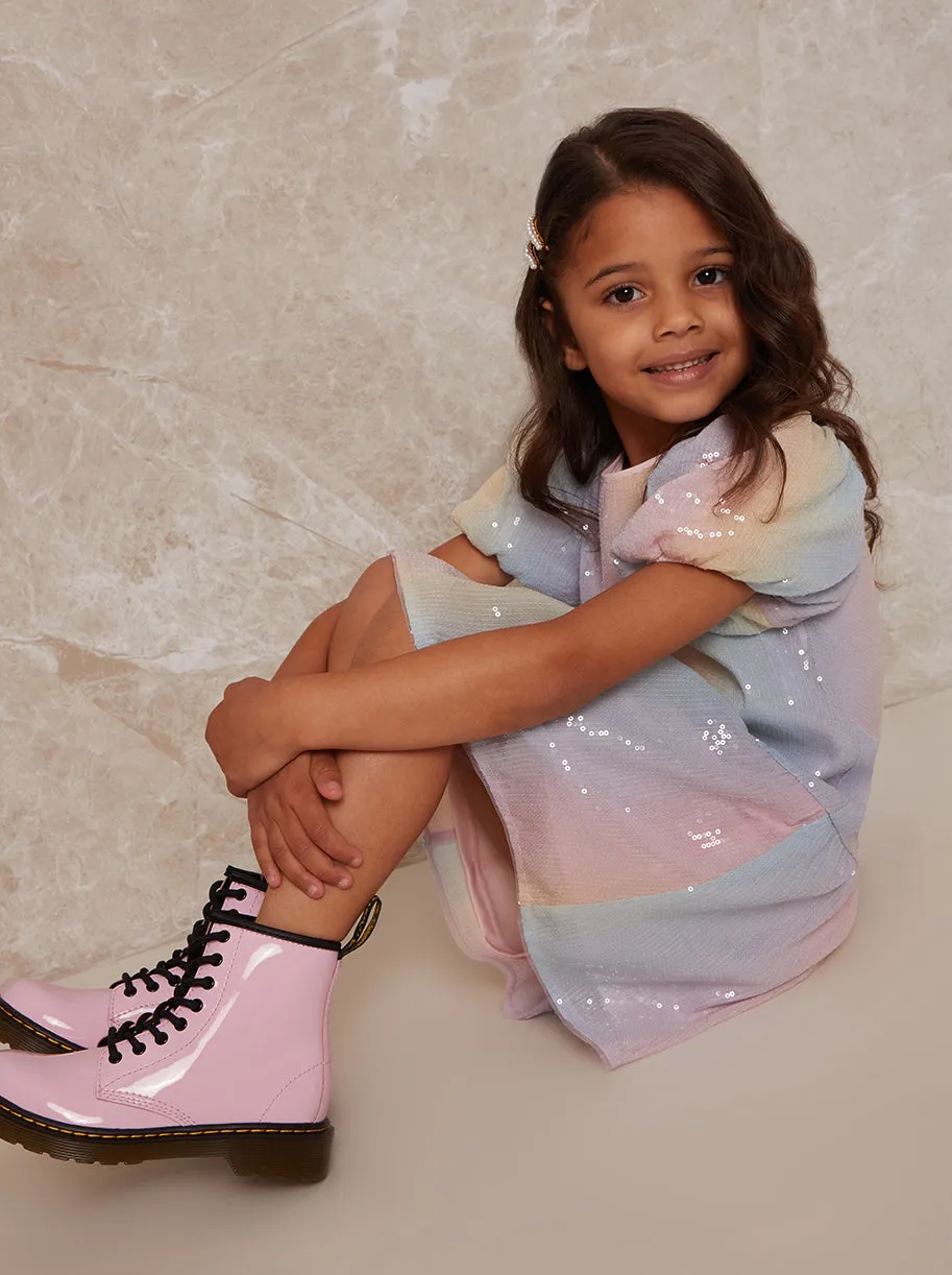 Girls Puff Sleeve Rainbow Sequin Midi Dress in Multi sold by Chi Chi London product image thumbnail 2