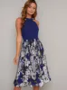 Halterneck Floral Print Pleat Midi Dress in Blue sold by Chi Chi London