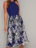 Halterneck Floral Print Pleat Midi Dress in Blue sold by Chi Chi London