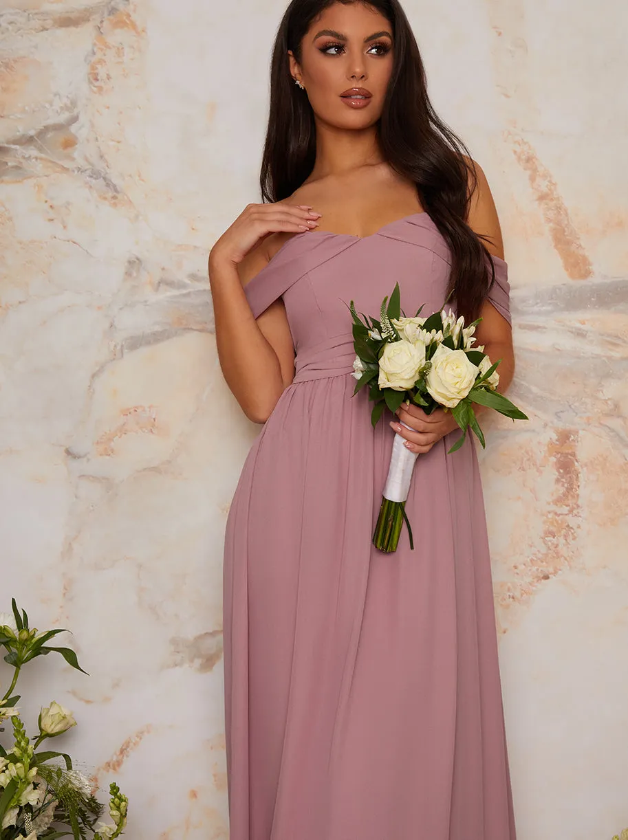 Bardot Off-Shoulder Maxi Dress in Mink sold by Chi Chi London product image thumbnail 4