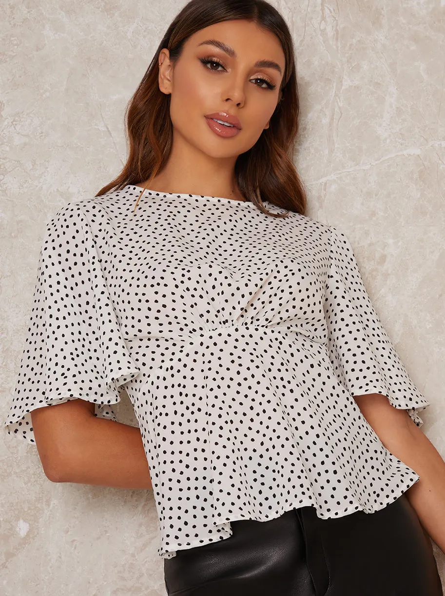 Spot Print Angel Sleeve Top in White sold by Chi Chi London product image thumbnail 4