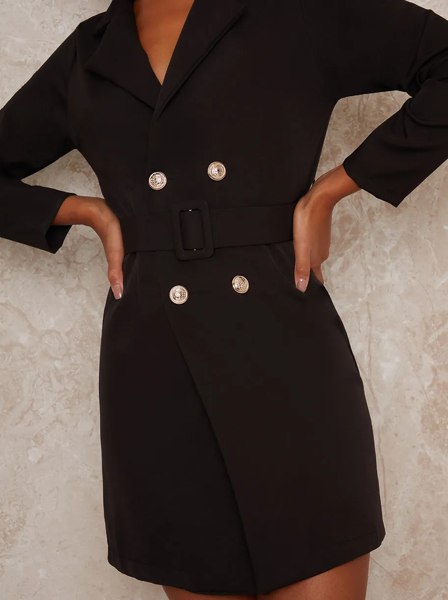 Blazer Double Breasted Mini Dress in Black sold by Chi Chi London product image thumbnail 3