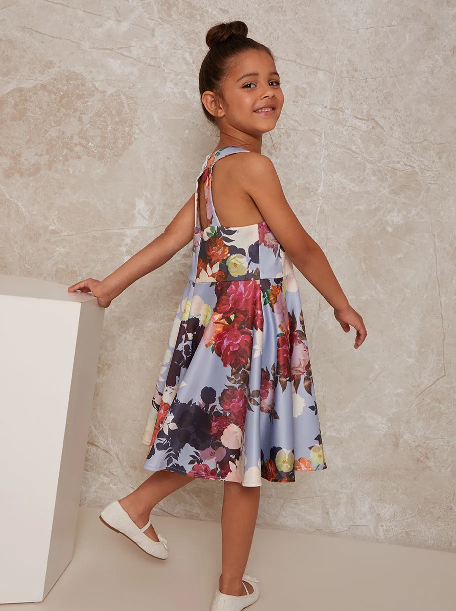 Girls Floral Print Halterneck Dress in Blue sold by Chi Chi London product image thumbnail 3