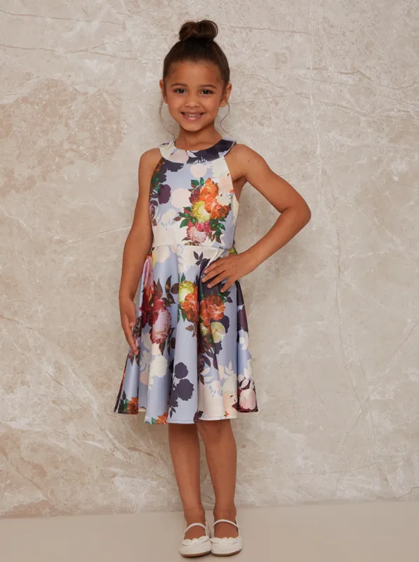 Girls Floral Print Halterneck Dress in Blue sold by Chi Chi London