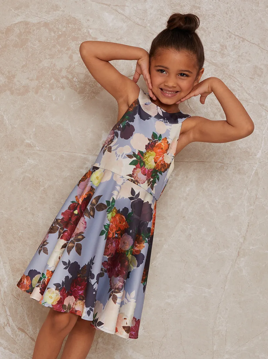 Girls Floral Print Halterneck Dress in Blue sold by Chi Chi London product image thumbnail 2