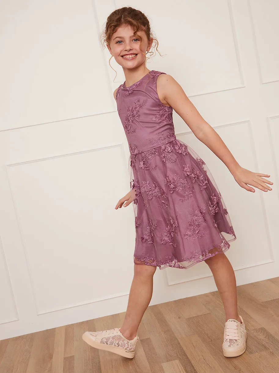 Older Girls Sleeveless Floral Embroidered Midi Dress in Berry sold by Chi Chi London product image thumbnail 5