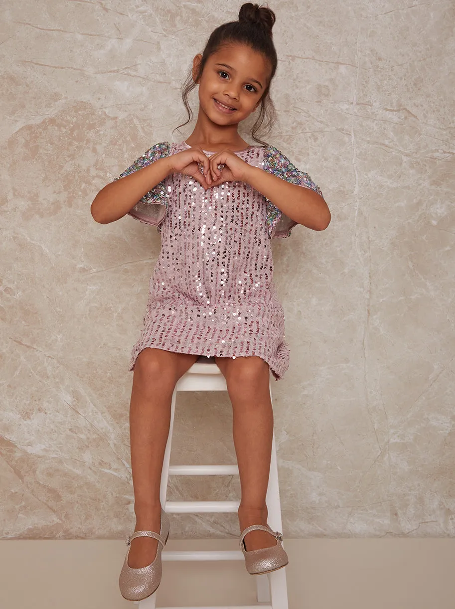 Girls Short Sleeve Sequin Midi Dress in Pink sold by Chi Chi London product image thumbnail 5