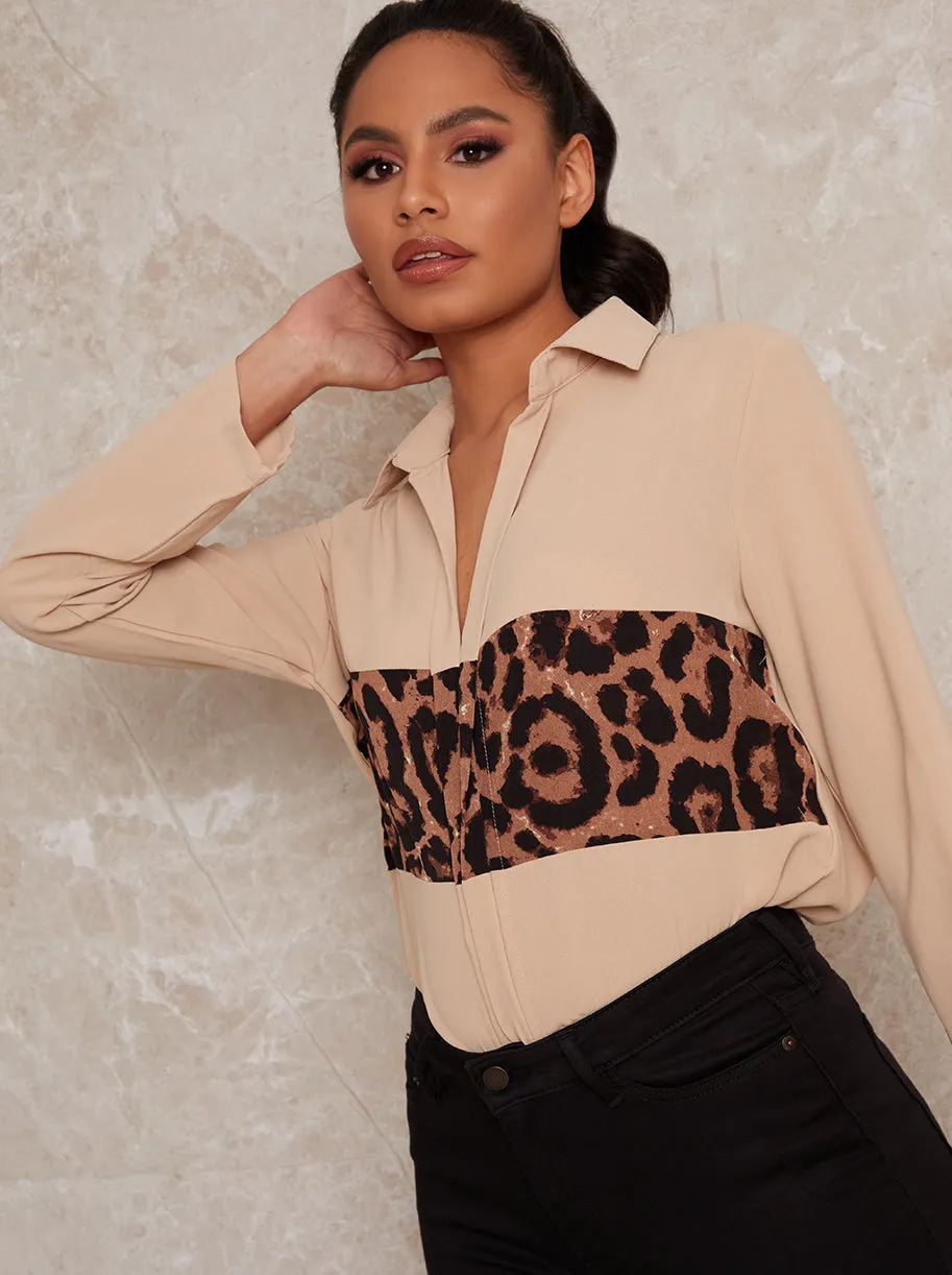 Long Sleeve Animal Print Shirt in Beige sold by Chi Chi London product image thumbnail 4