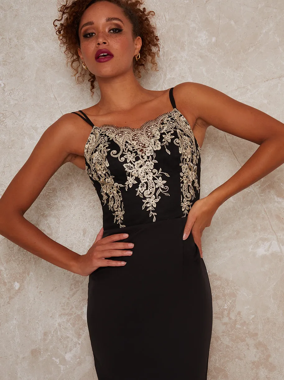 Lace Cami Bodycon Dress with Lace Detail in Black sold by Chi Chi London product image thumbnail 3