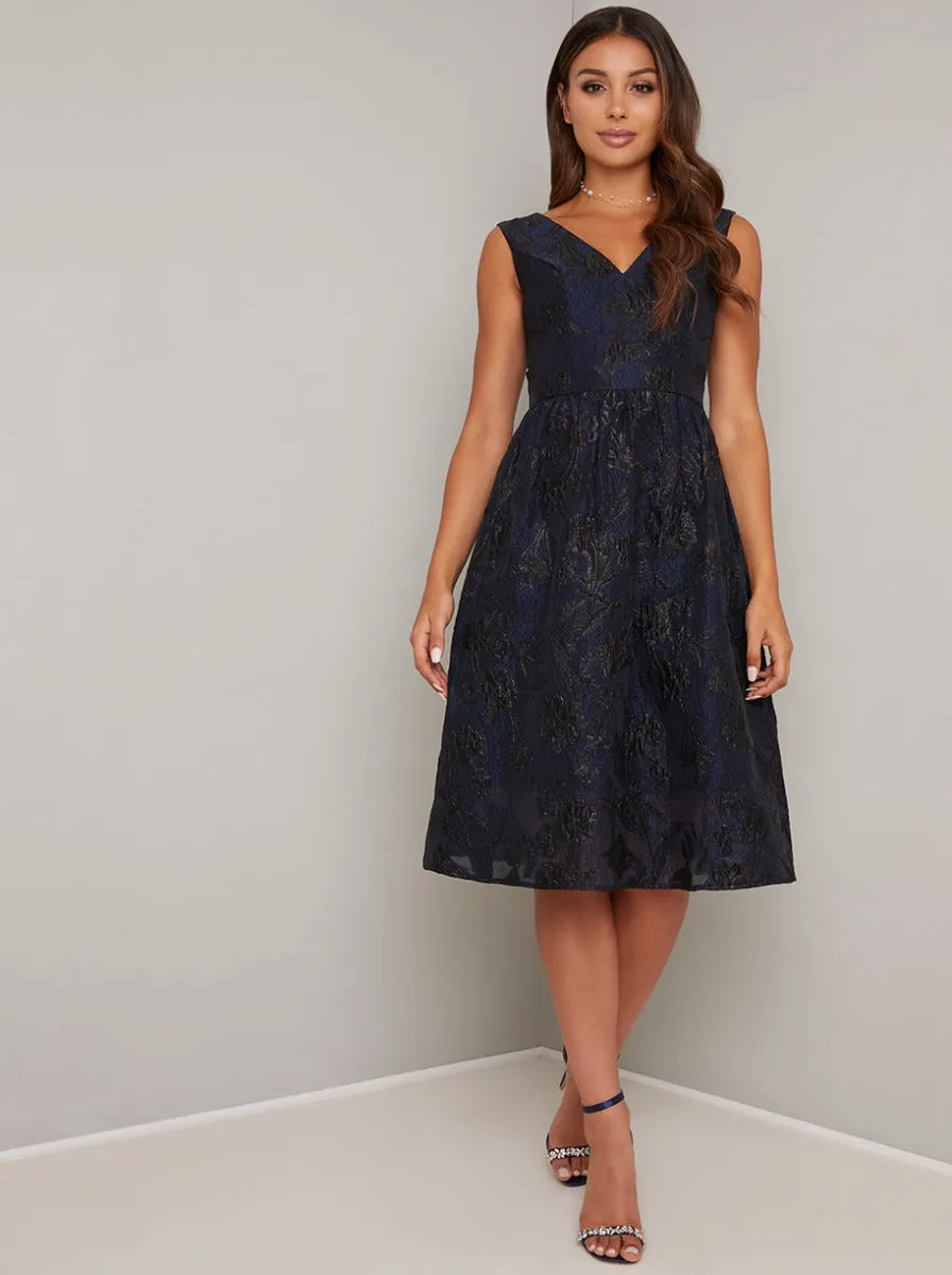 Floral Jacquard Design Midi Dress in Blue sold by Chi Chi London product image thumbnail 3