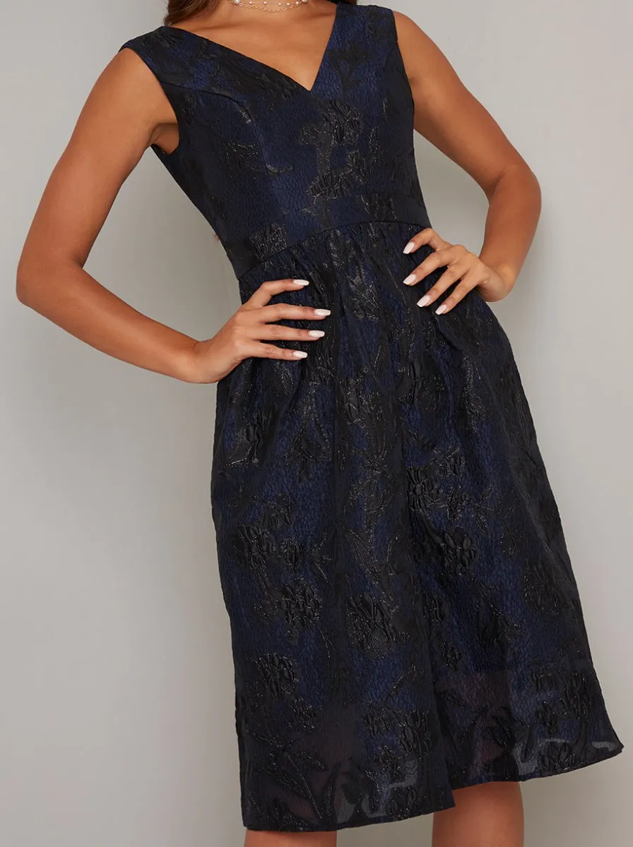 Floral Jacquard Design Midi Dress in Blue sold by Chi Chi London product image thumbnail 4
