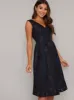 Floral Jacquard Design Midi Dress in Blue sold by Chi Chi London