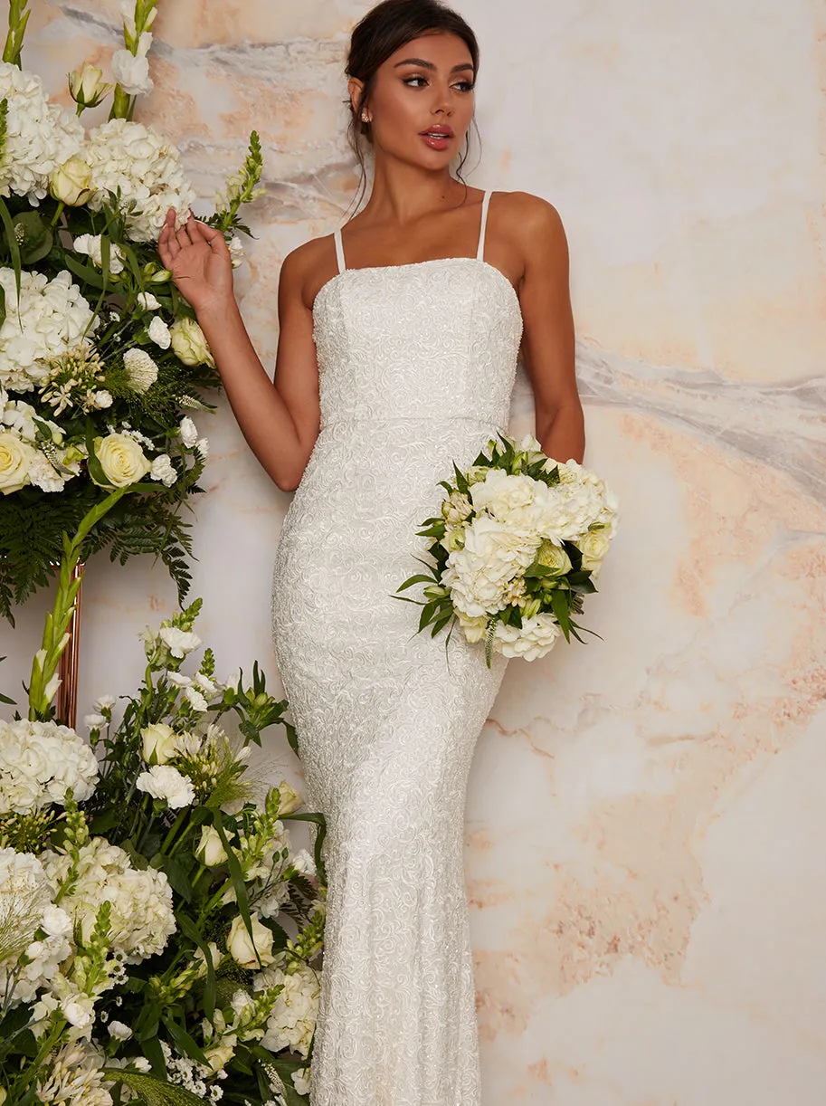 Cami Sequin Embellished Wedding Dress in White sold by Chi Chi London product image thumbnail 2