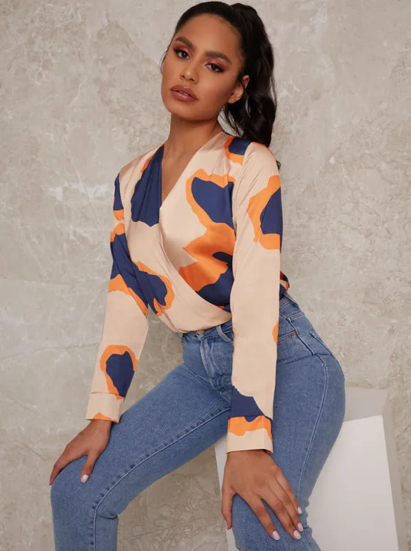 Long Sleeve Graphic Print Bodysuit in Multicolour sold by Chi Chi London