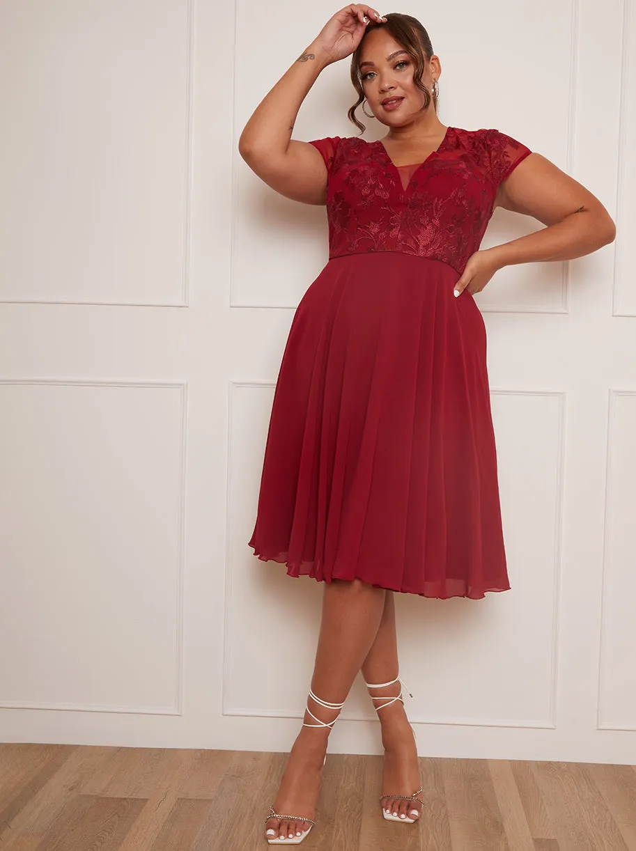 Plus Size V Neck Embroidered Midi Dress in Red sold by Chi Chi London product image thumbnail 2
