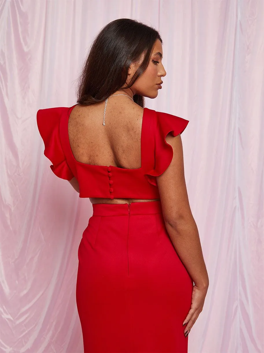 Ruffle Sleeve Cut Out Back Maxi Dress in Red sold by Chi Chi London product image thumbnail 5